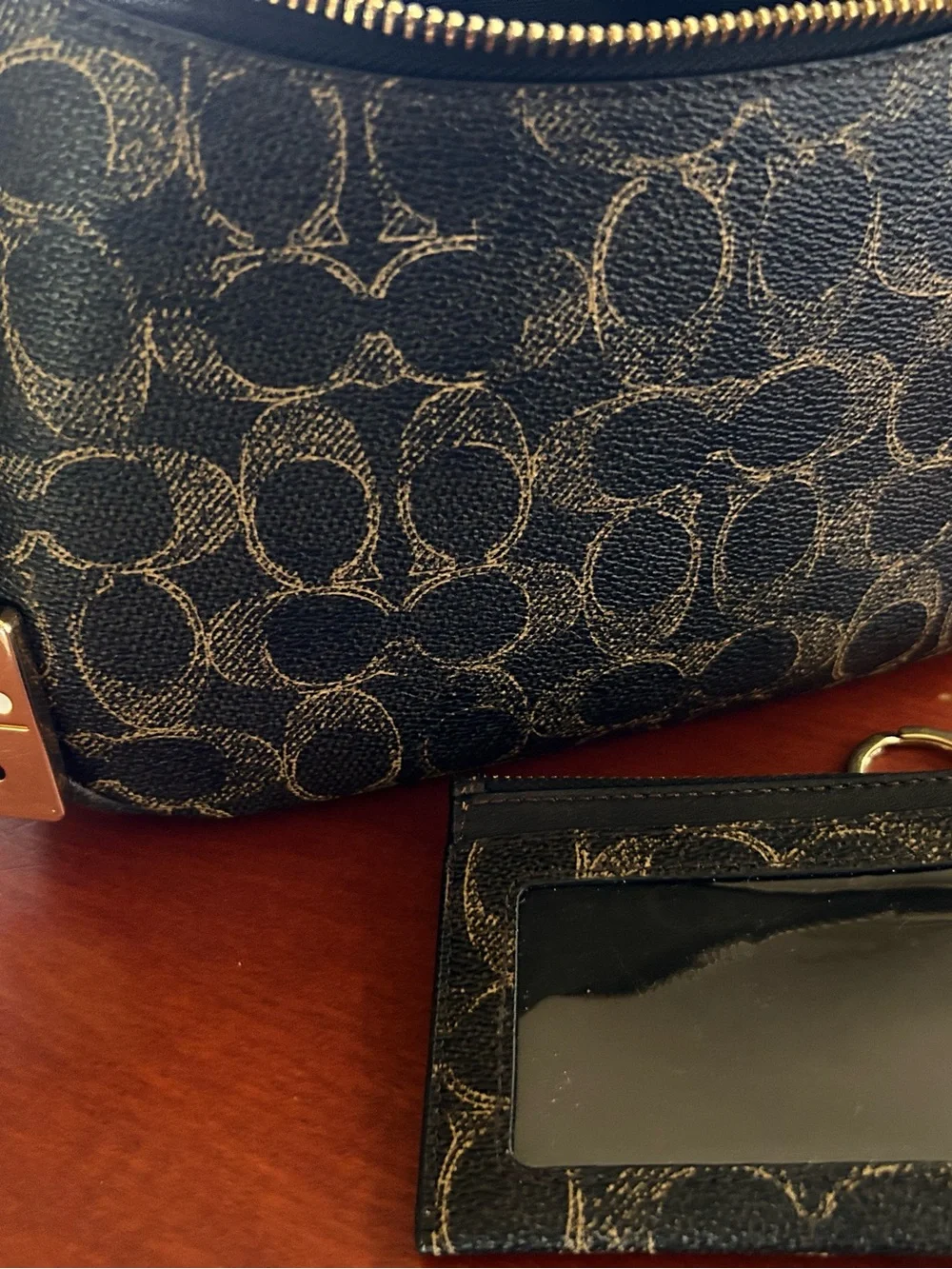 Coach Mini Shoulder Bag in Dark Brown Signature Canvas with Gold Hardware